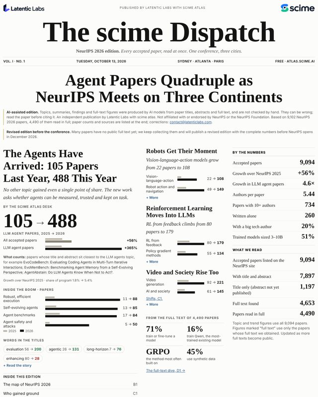 Front page of The scime Dispatch, NeurIPS 2026 edition